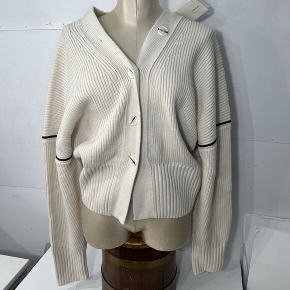 H&M Studio Collection Cardigan XL Wool Chunky knit v neck AW2024 NWT cream - Picture 1 of 16